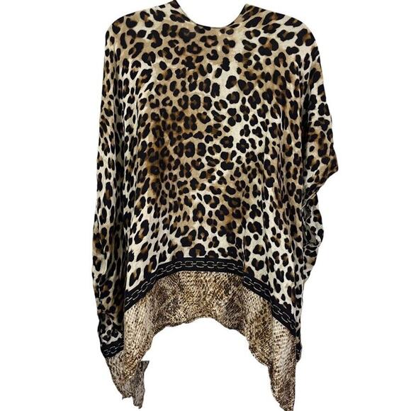 Chicos Womens Ruana Fusion Leopard Print Poncho Jacket Open Draped Top One Size - Picture 13 of 14